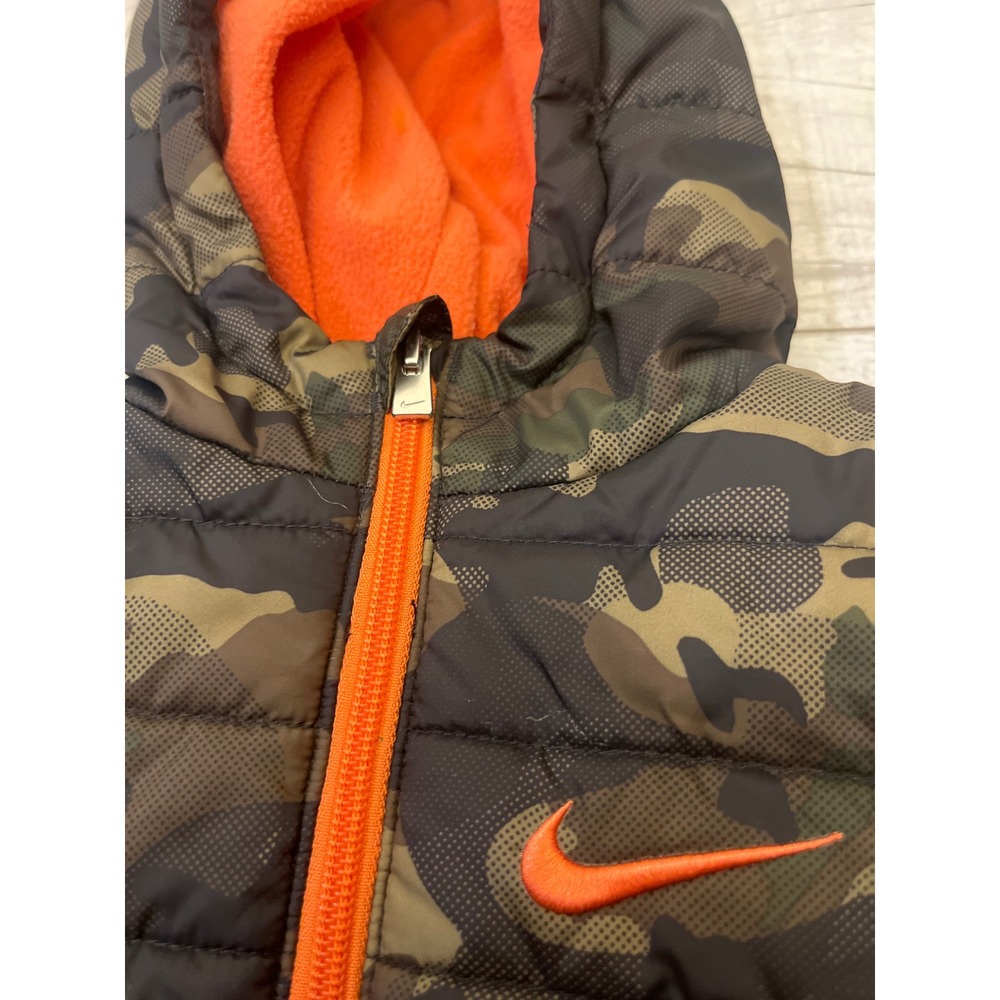 Nike Kids Camo Puffer Jacket Orange Fleece Lined Hooded Full Zip 2T 677838681895